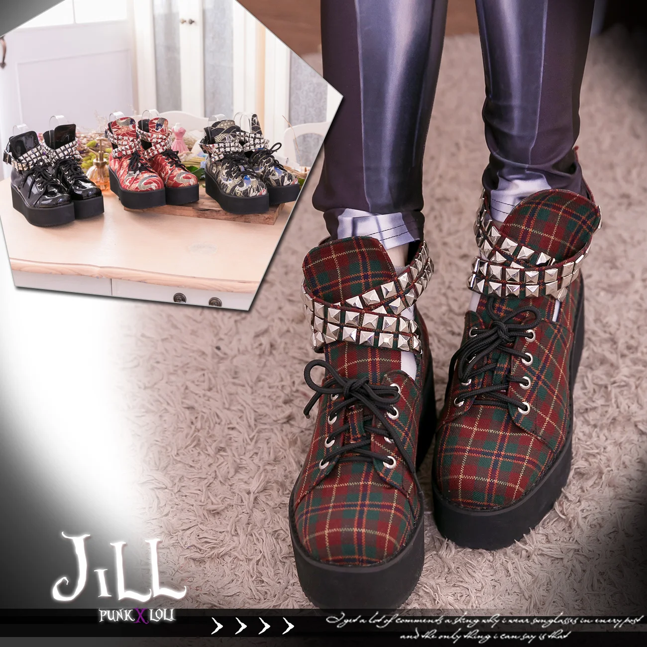 

O Jill o Japanese Harajuku visual punk band style cross wound rivet bandage locomotive thick soled shoes 6827
