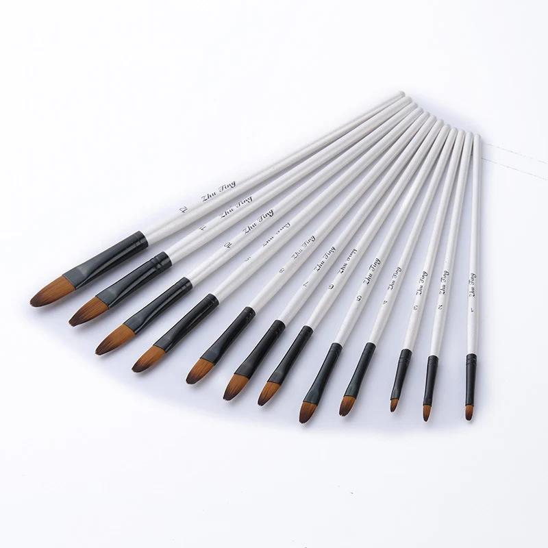 

12pcs Nylon Hair Wooden Handle Watercolor Paint Brush Pen Set For Learning Diy Oil Acrylic Painting Art Paint Brushes Supplies