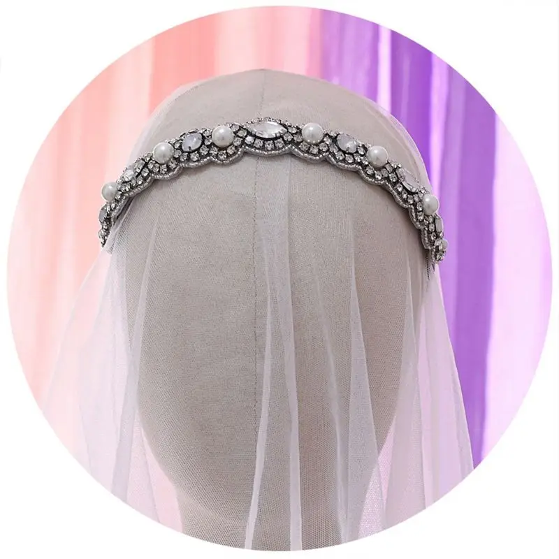 

Vintage Baroque Beaded Bandana Wave Rhinestone Faux Pearl Jewelry Bride Headband