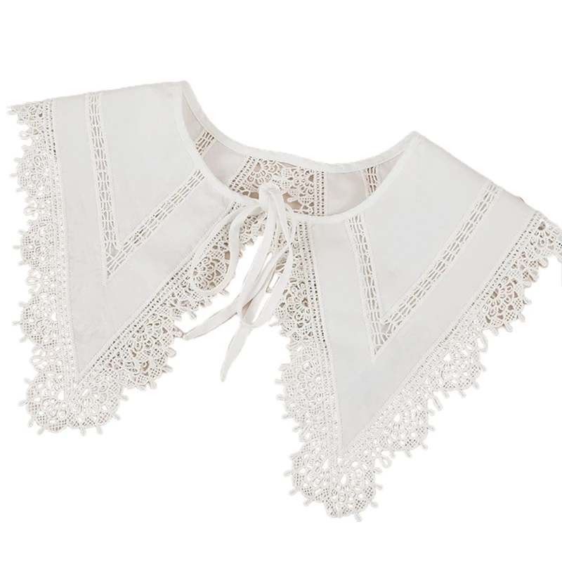 

Women Triangular Shawl Fake Collar Detachable Dickey Blouse Necklace Hollow Embroidery Floral Patchwork Capelet Poncho
