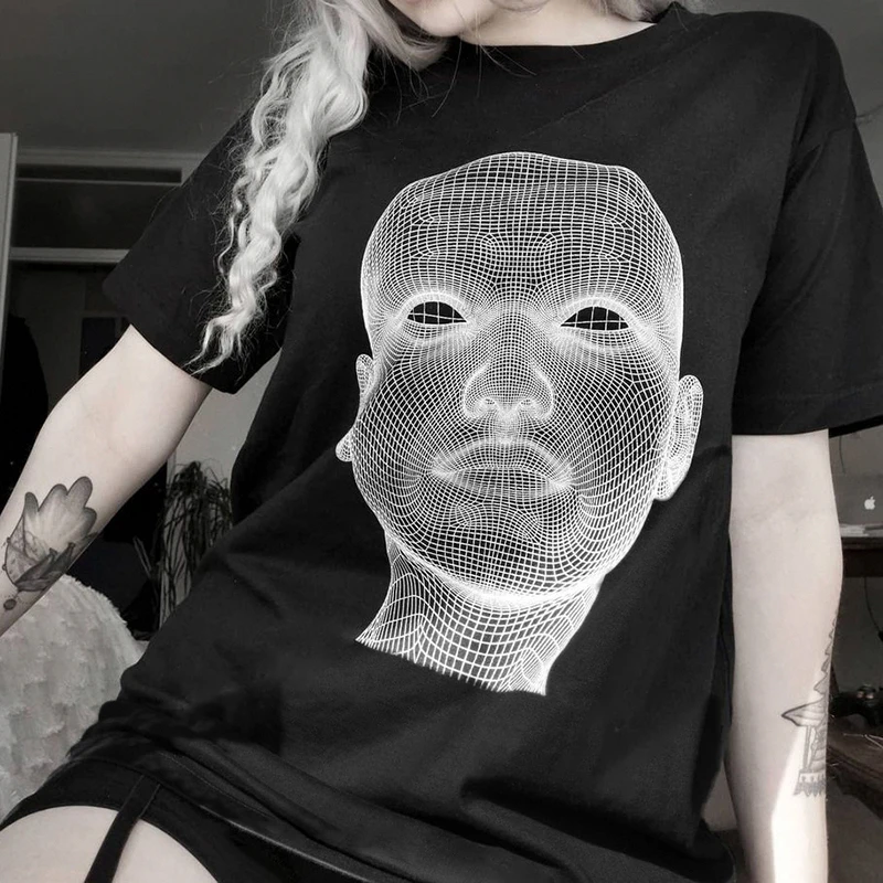 

IAMSURE Dark Printed Tshirt Women 2021 Summer Gothic Loose Short Sleeve Tops Y2K Aesthetic Casual Streetwear Long Basic Tees 90S