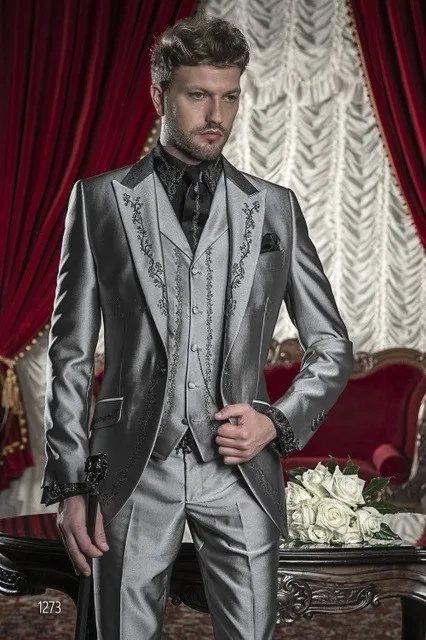 Embroidery Men Suit Groom Tuxedos Groomsmen Mens Suits For Wedding Prom Party Dinner Business 3 Piece Suits(Jacket+Pants+Vest) | Свадьбы и