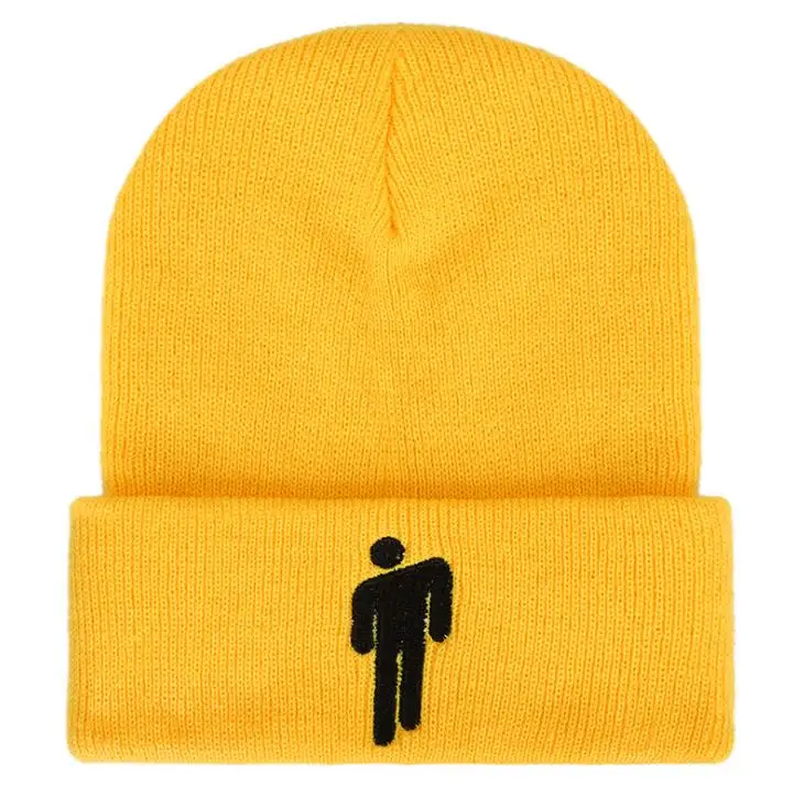 Цвет: желтый Billie Eilish Beanie for Women Men Unisex Knitted Billie Eilish Hat Embroidery Cartoon Autumn Winter Hip Hop Skullies Cap - Цвет: Цвет: желтый