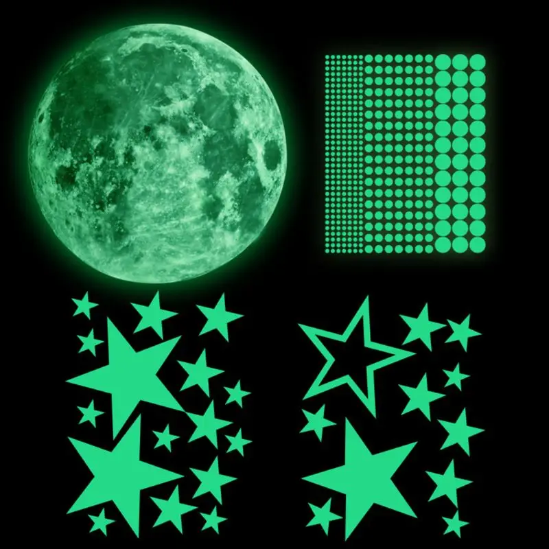 

435 Pcs Fluorescent Wall Stickers Luminous Stars/Moon/Stars/Dots for Kid's Room Y4UD