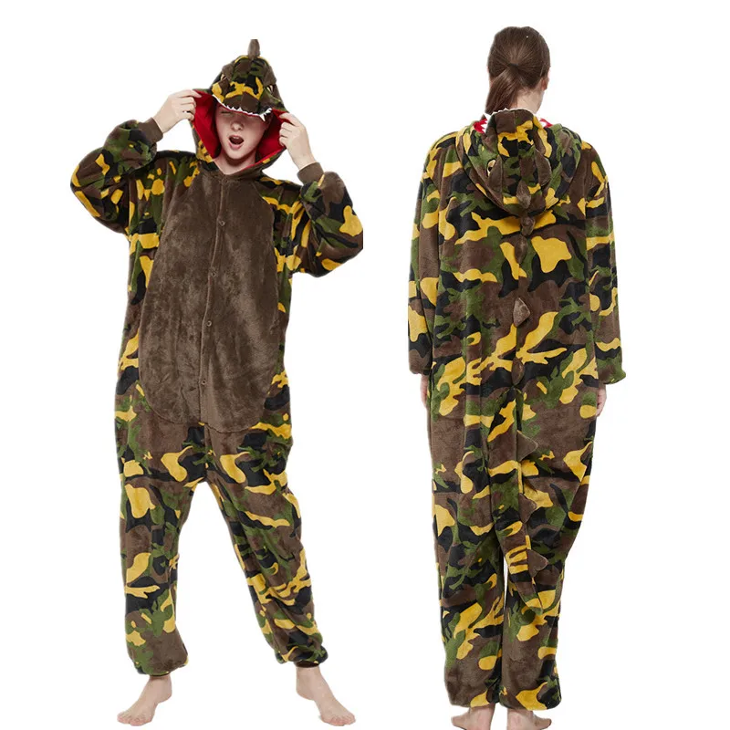 Кигуруми камуфляжные зеленые комбинезоны с динозавром пижамы розовым драконом