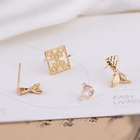 diy earrings accessories copper plated genuine gold inlaid diamond round mermaid tail square flower earrings hand made materials