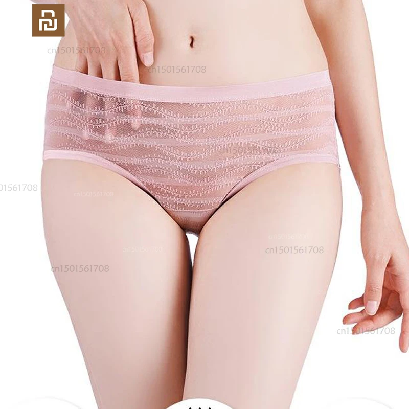 Xiaomi-bragas de encaje transpirables para mujer, pantalones cortos antibacterianos de cintura media, cómodos, triangulares, elásticos
