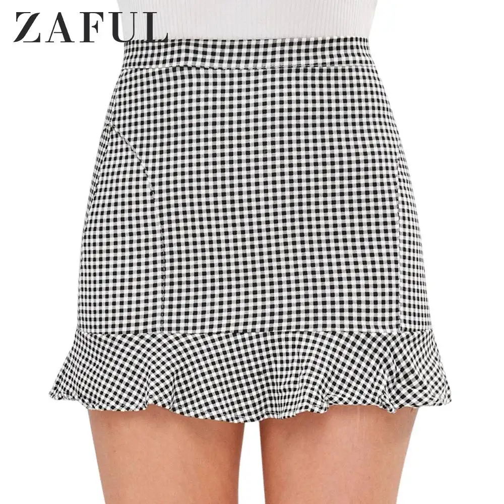 Женская плиссированная мини юбка ZAFUL облегающая с высокой талией и оборками на