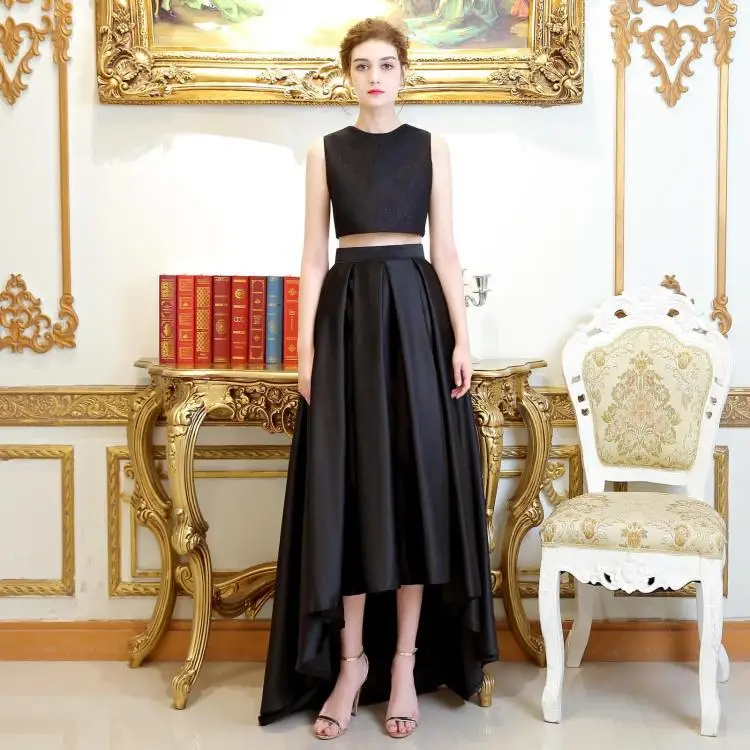 Атласное вечернее платье без рукавов ТРАПЕЦИЕВИДНОЕ длинное с высоким/низким