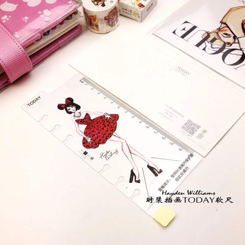 

A5A6 Today Clear Bookmark Ruler with 6 Holes Pvc Soft Fashion Illustration Ruler Stationery Monthly Planner Cute School Supplies