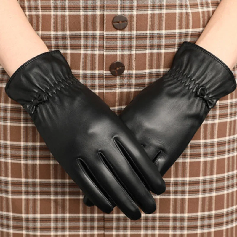 

Women's Leather Glove Winter Plus Velvet Thickening to Keep Warm, Driving And Riding, Cold And warm First Layer Sheepskin Gloves