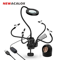 newacalox led 3x magnifier bench vise table clamp soldering helping hand soldering station usb 5pc flexible arms third hand tool