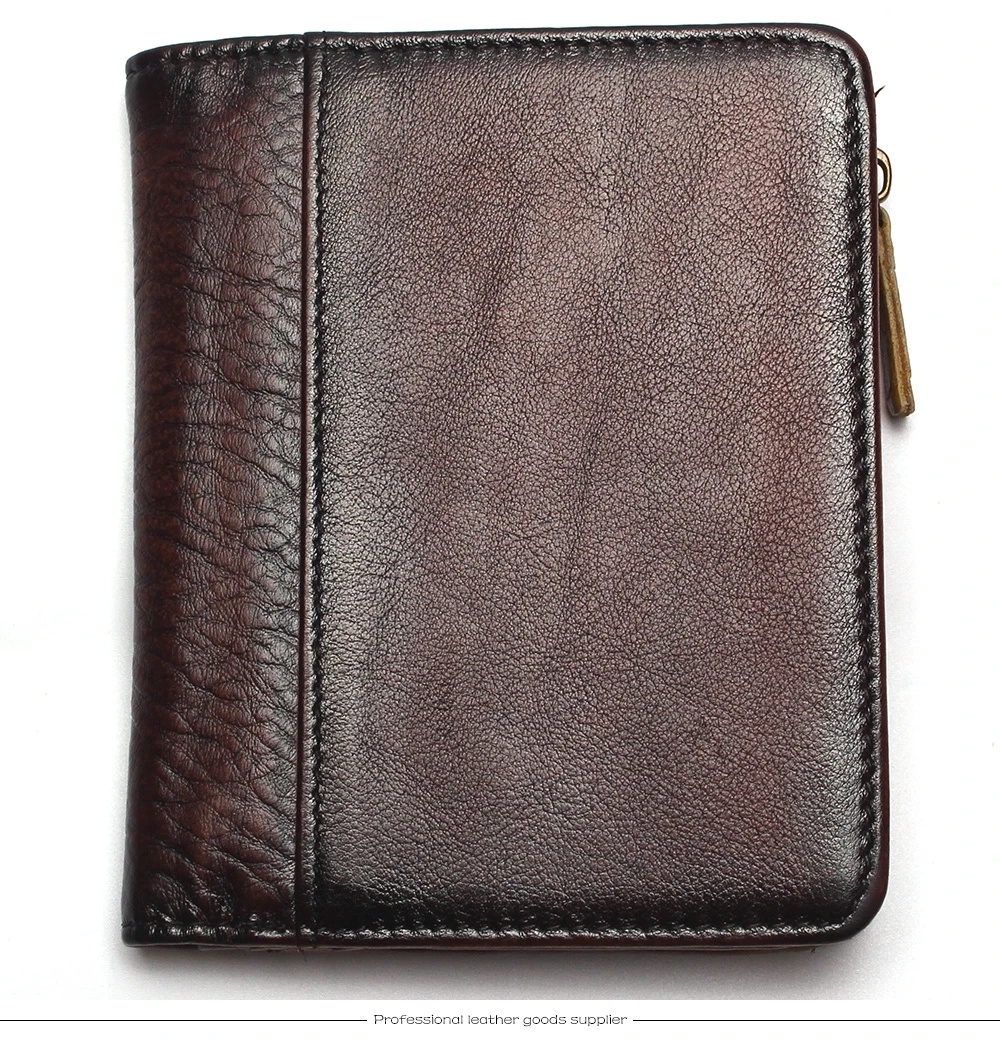 Natural Leather RFID Blocking Men's Top Layer Leather Brushed Wallet Handmade Retro Wallet Pure Leather Leather Coin Purse
