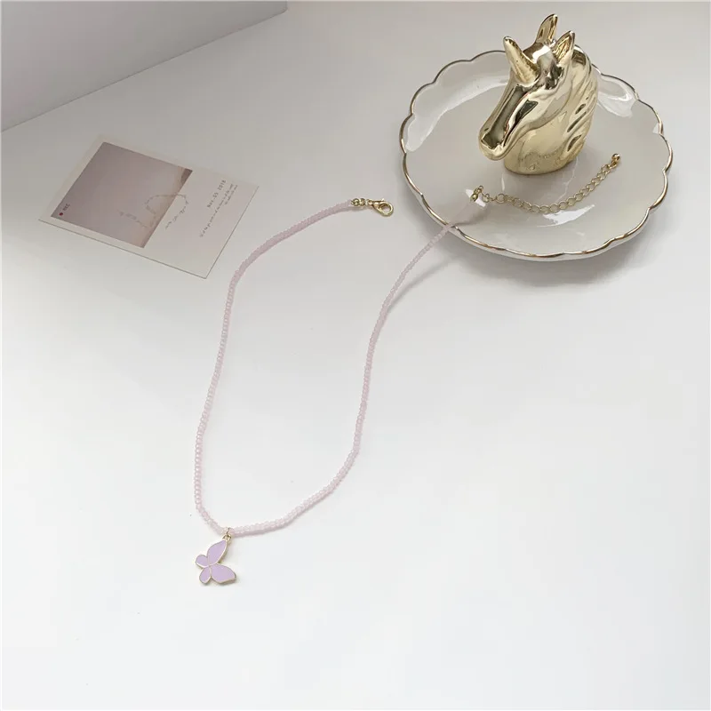 

Simple Purple Butterfly Crystal Beads Necklace for Women New Choker