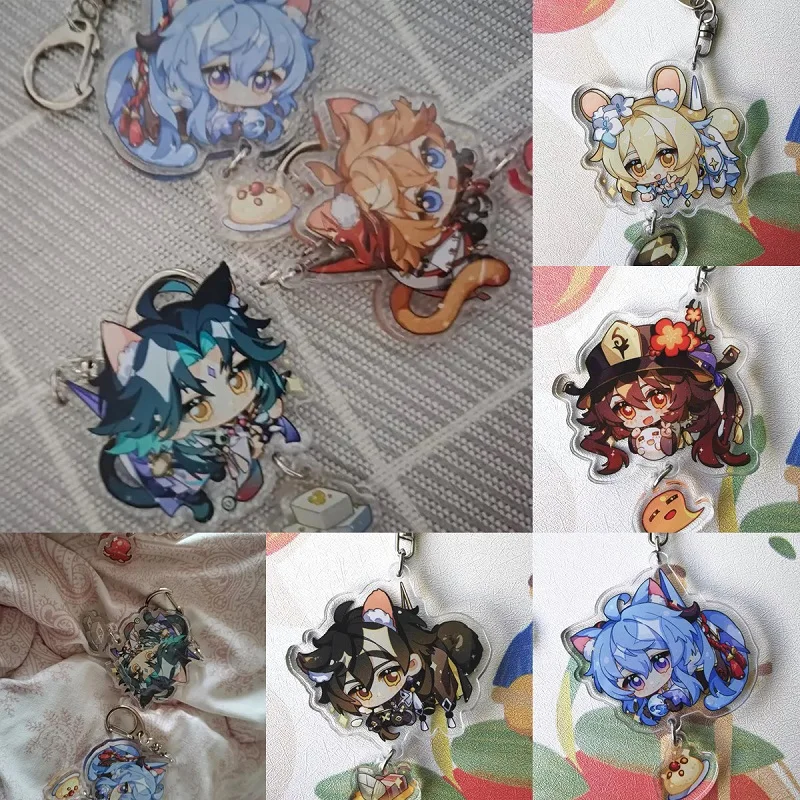 

Game Anime Figure Genshin Impact Key Chain Xiao 77 Morax Klee Cosplay Two-sided Keychain Acrylic Pendant Keyring