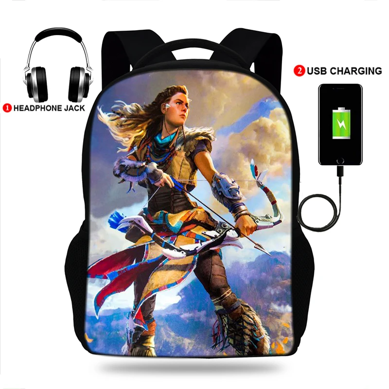 Подгонянный новый рюкзак USB horizon zeroer dawn с принтом школьная сумка для школьников