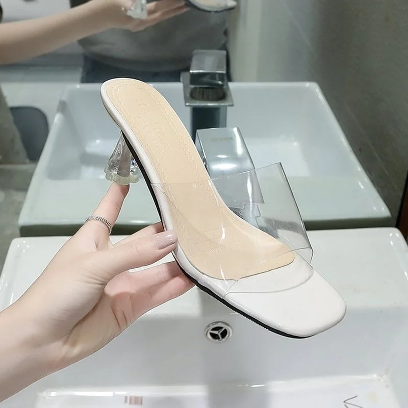 

2021 HOT Clear Heels Slippers Women Sandals Summer Shoes Lady Transparent PVC High Pumps Wedding Jelly Buty Damskie High Heels