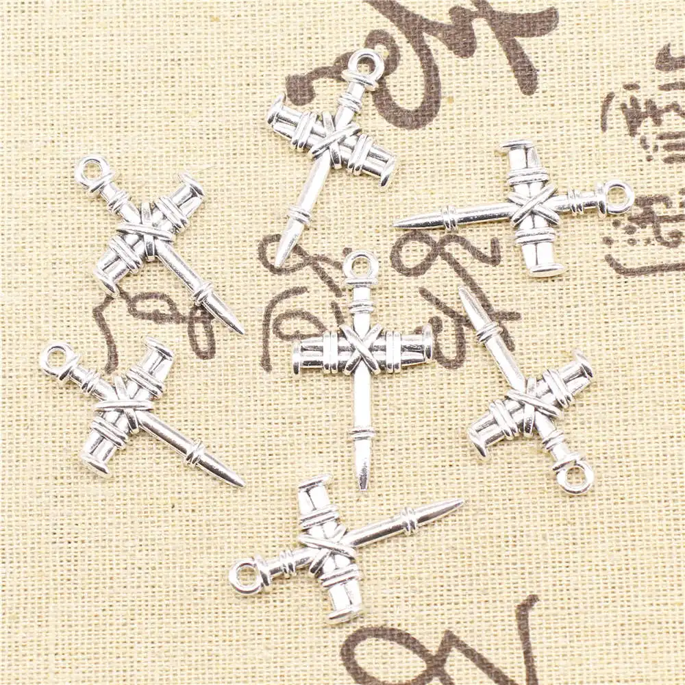 

5 шт., серебряные подвески в виде креста 20x34 мм