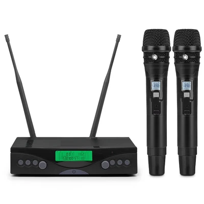 NTBD караоке для сцены, вечерние, для дома, KTV, AXT-100, UHF, беспроводной, двойной микрофон, система, динамический, 2 канала, 2, ручной, кардиоидный - Цвет: Черный