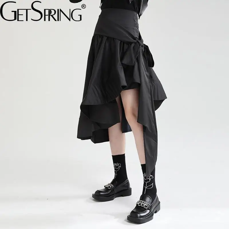 

Getspring Женская юбка с оборками, асимметричная бандажная черная юбка с высокой талией, асимметричные винтажные сексуальные длинные юбки, Женс...