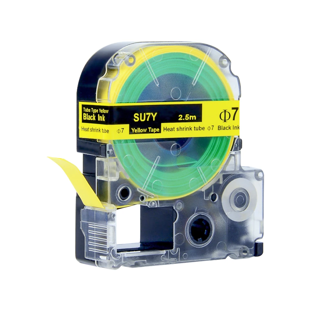 Термоусадочная лента для этикеток SU7Y 7 мм черная на желтом совместимая с Tepra