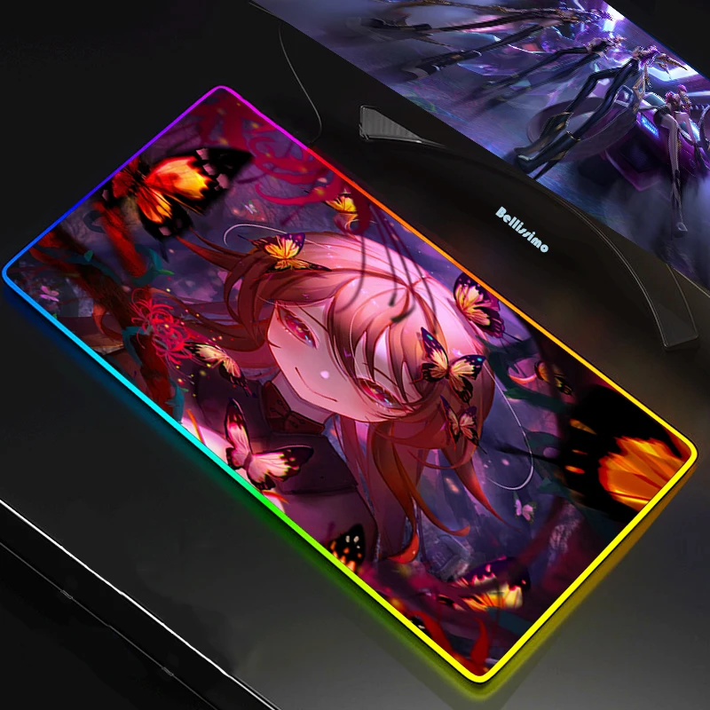 Большой игровой коврик для мыши Hu Tao Genshin Impact RGB XXL 90x30 см аниме Mausepad клавиатуры