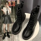 Новинка Осень-зима 2021, женские черные туфли, повседневные женские туфли на шнуровке, кожаные туфли с круглым носком, высокие туфли