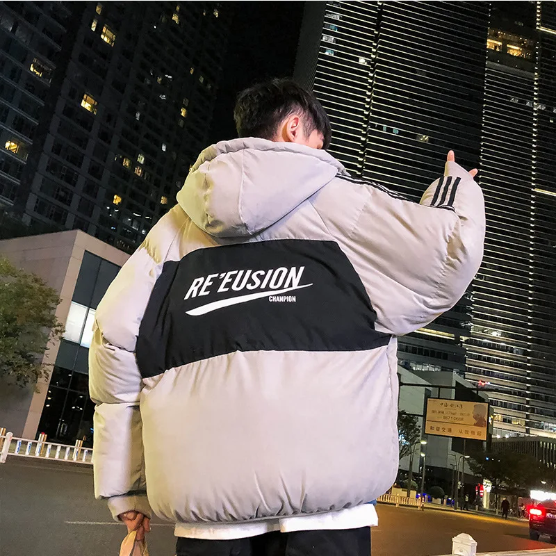 Pure cotton men's winter new super fire ins trend youth hooded thickened plus velvet jacket bread jacket warm jacket