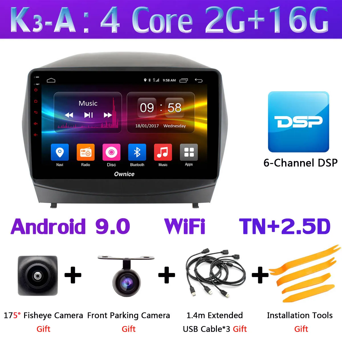 K3-A 360 ° панорамный 4 × камера Android 9,0 8 ядерный 4G+ 64G gps радио CarPlay SPDIF DSP Автомобильный мультимедийный плеер для hyundai IX35 Tucson 2 LM - Цвет: K3-A