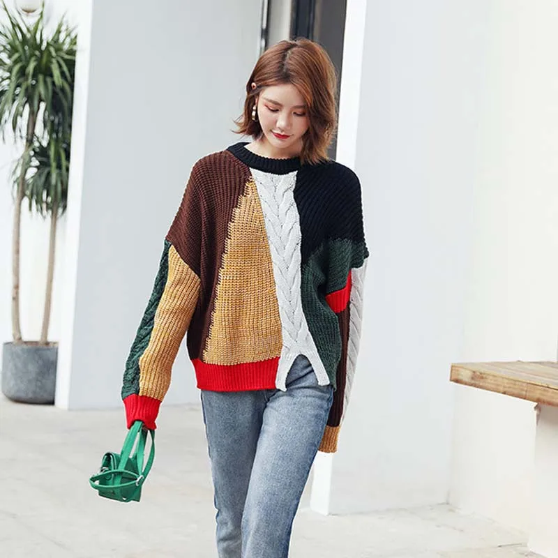 Свитер женский трикотажный с круглым вырезом и длинными рукавами Осень-зима B-029 |