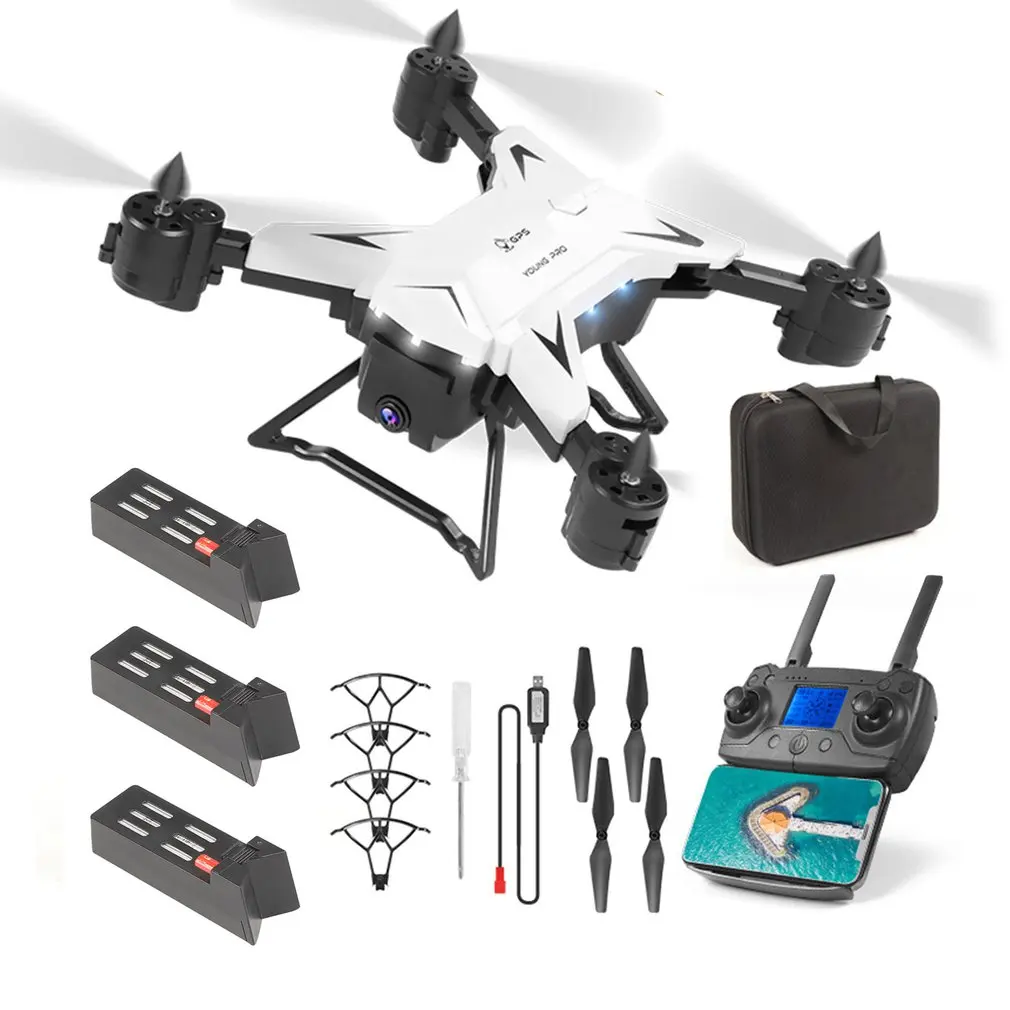 White 3 Battery Дрон gps KY601G 4k Дрон HD 5G wifi FPV Дрон полёт 20 минут Квадрокоптер дистанционное управление расстояние 2 км Дрон камера - Цвет: White 3 Battery
