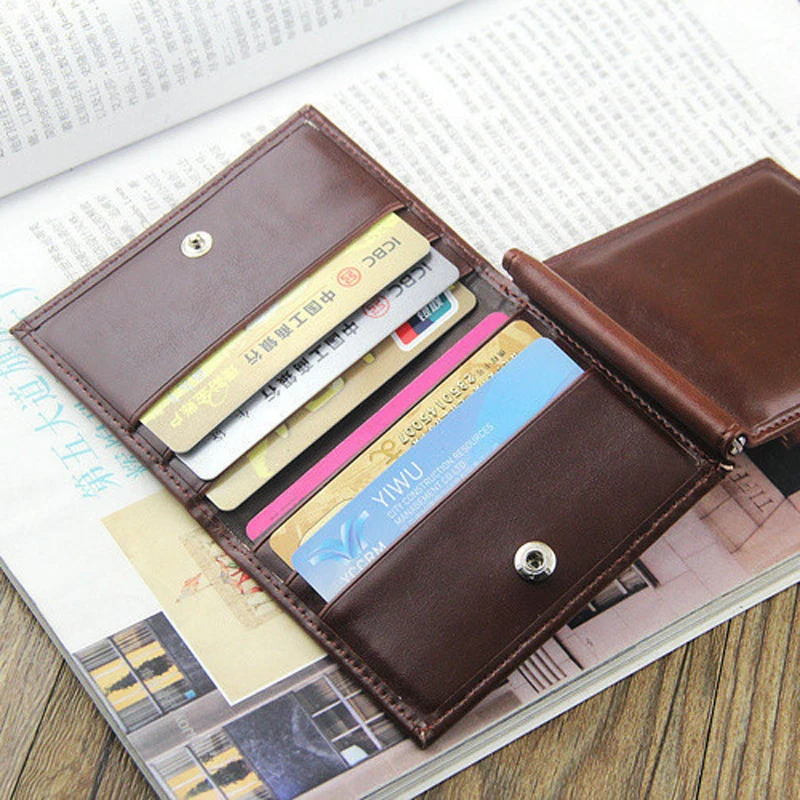 

Hot Sale Fashion Men's Leather Money Clip Wallet With Magnet Hasp Credit Card Cash Holder Business Short Designer Purse For Male