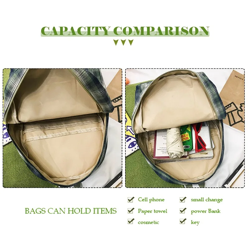 

Students Backpack Women's Plaid Pattern School Bag Girls and Boys Softback Campus Style Rucksack Travel Bagpack Female Backpacks