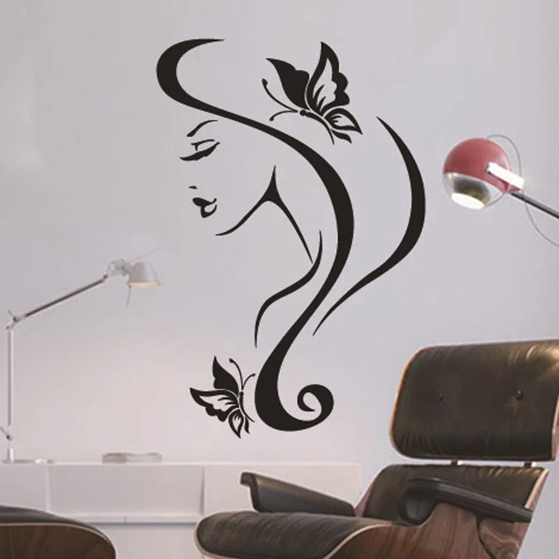 

Sexy Beauty head portrait Wall Sticker Butterflies for home decoration Living room bedroom Mural Decals wallpaper PVC stickers