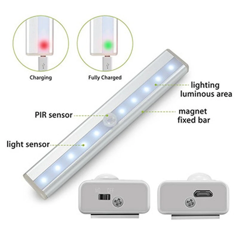

Human body induction light USB lithium battery induction wardrobe light aluminum alloy led rechargeable cabinet light