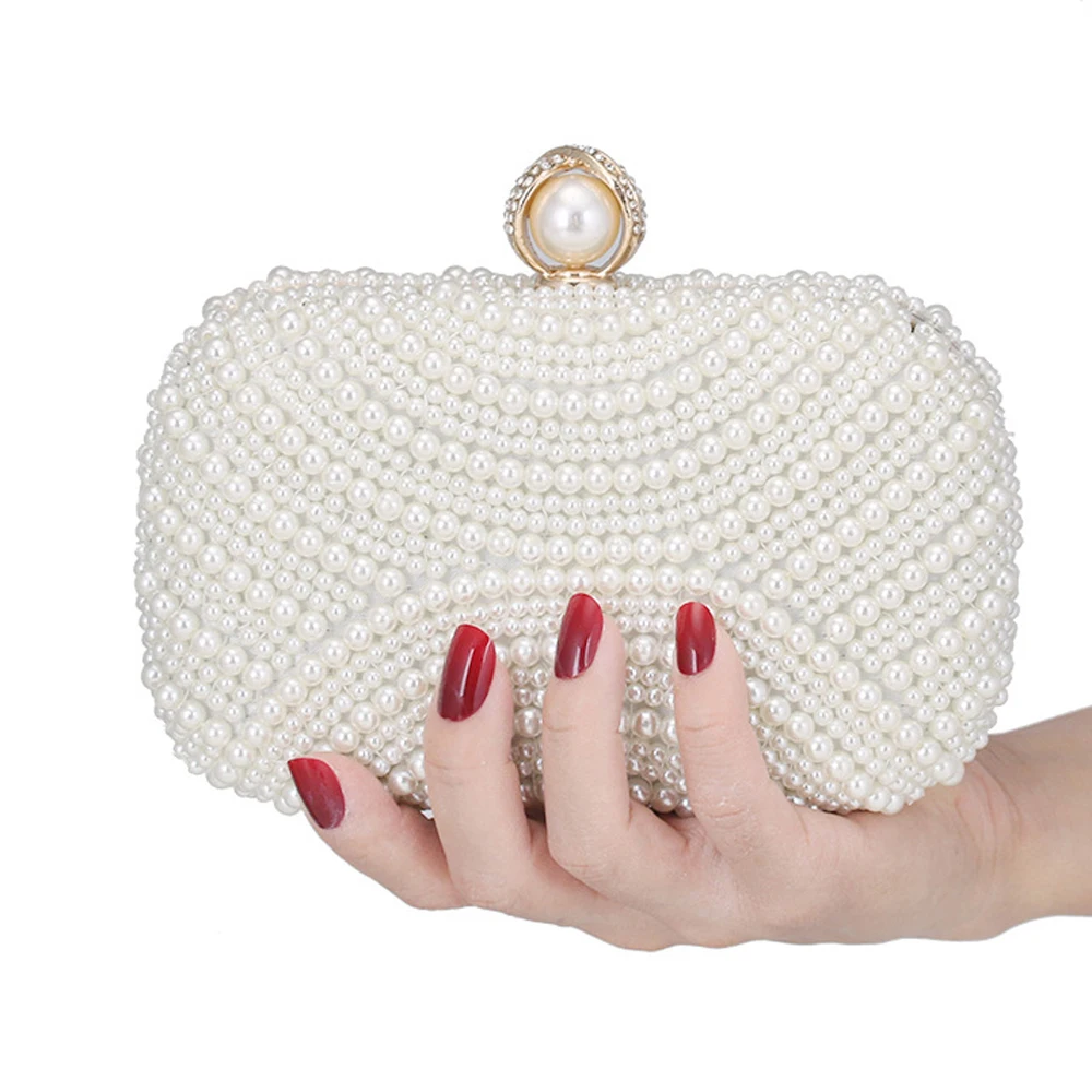 

LOVIRS Women's Clutch Bag Evening Bag Party Wedding Clutch Purse Handbag White Pearl Bag DinnerBbag Bridal Flower Bag