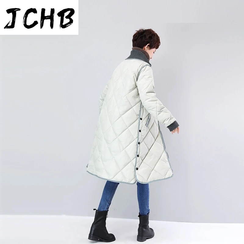 

JCHB 2021 Winter Long Woman Parkas Plus Size Thick Women's Jackets 2021 Solid Stand Collar With Buttons Cotton Padded Casual Coa