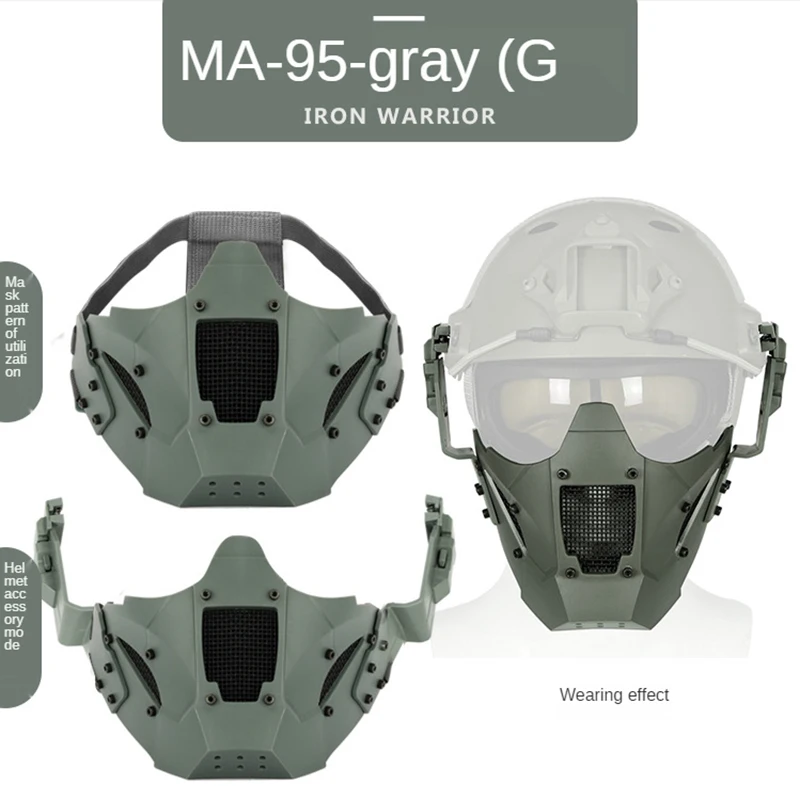 

Military Tactical CS Combat Face Mask with Helmet Connector Hunting Protective Mask Half Face Breathable Black/Mud/Green/Gray