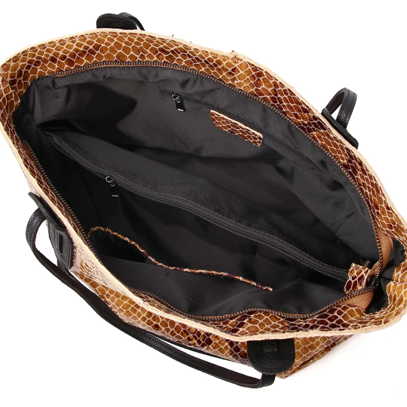

Brand 100% REAL LEATHER Serpentine Pattern Coating Large Shoulder Bags Animal Print Suede Cow Leather Handbags New Fashion