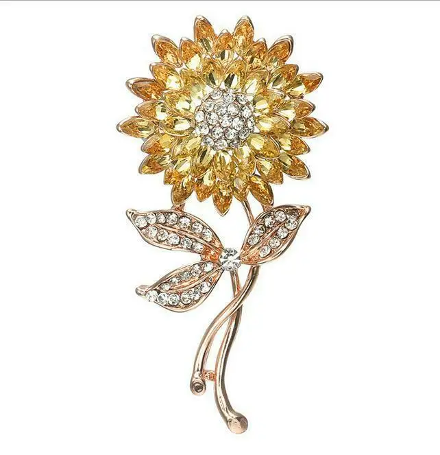 

Crystal Zircon Sunflower Flower Brooch Pin Woman Wearing Accessories Women s Gifts For