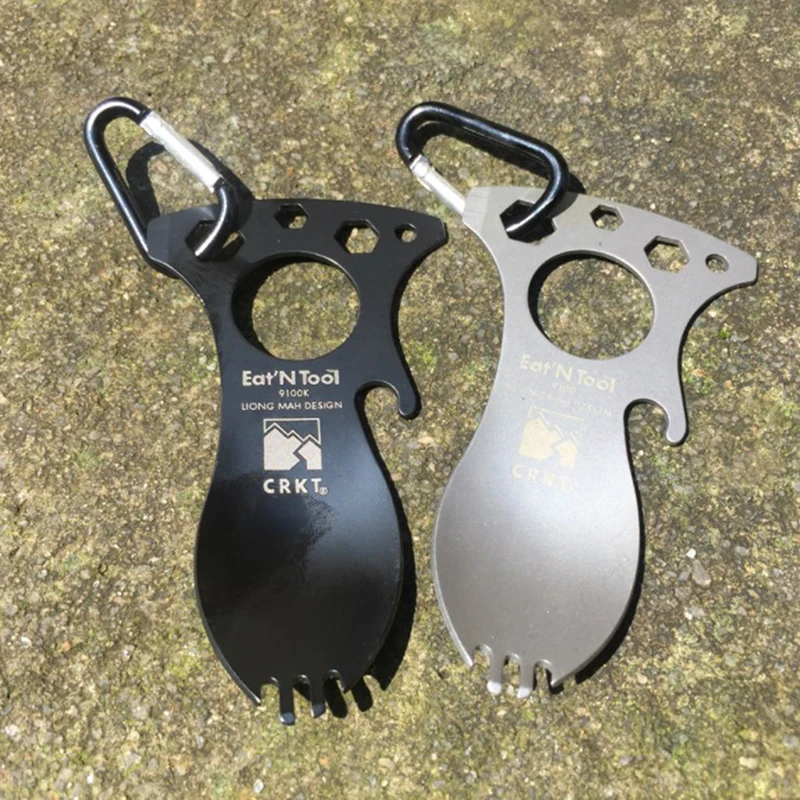 

1pc Multi-Functional Stainless Steel Camping Hiking EDC Tool Fork Knife Spoon Corkscrew Color Random