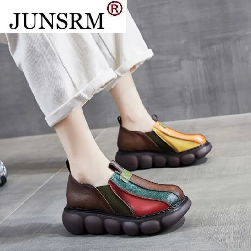 

Luxury Brand Platform Oxford Shoes Women Handmade Genuine PU Leather Vintage Flats Casual Shoes Chunky Loafers Zapatos De Mujer