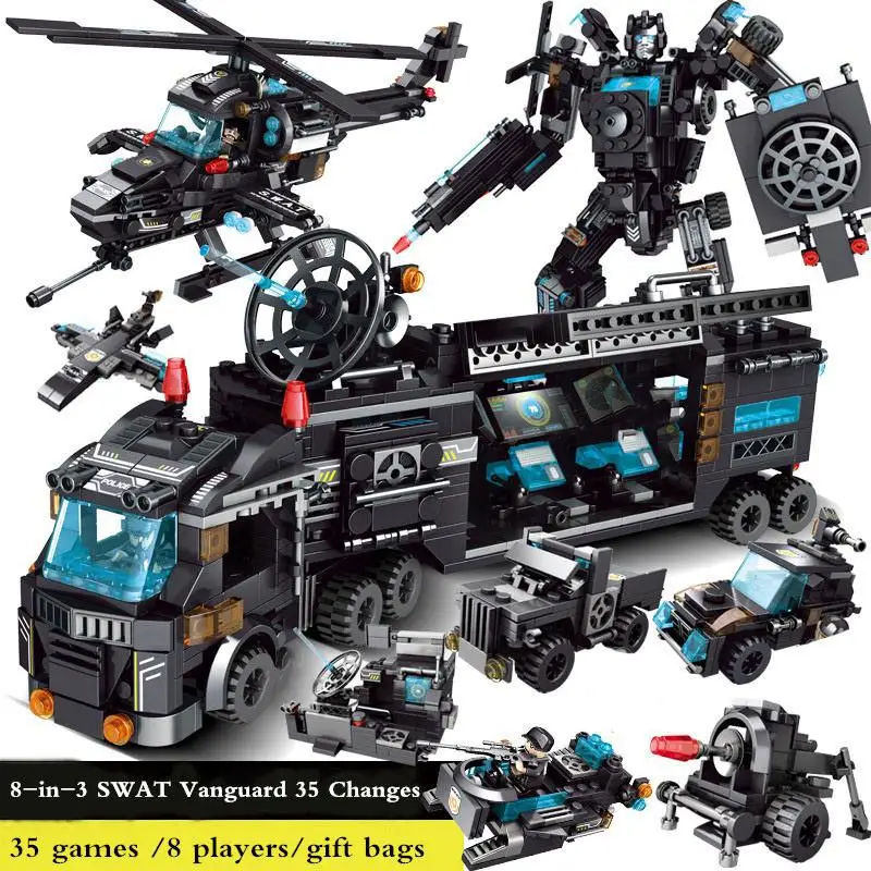 

8-in-3 SWAT Vanguard Helicopter ABS Material DIY Assembles Small Particle City Police Children's Boys Building Blocks Toys
