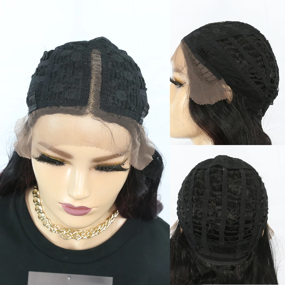 

Synthetic wig Black/Brown/Wine Red/Blond-Brown Ombre Part Lace Wig Long Wave 22 Inch Lace Wigs For Women High Temperature Fiber