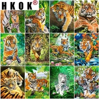 hkok 5d diy diamond painting tiger rhinestones pictures diamond embroidery animal cross stitch mosaic art home decoration