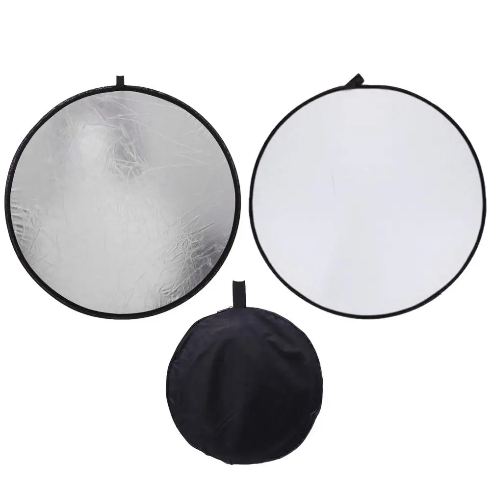 

30cm/12inch 2 In 1 Reflector Photography Collapsible Portable Light Round Diffuser For Studio Multi Photo Disc Silvery White HOT