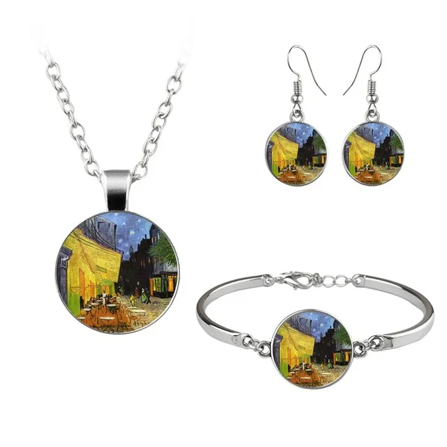 

2021 Van Gogh Gustav Klimt painting jewelry collection starry night glass dome Earrings Necklace Bracelet women's Retro jewelry