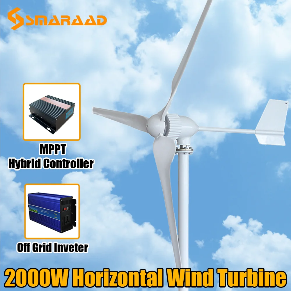 

2000w 24V 48V Wind Turbine Power Generator Gasoline Portable Generator For Home With MPPT Controller and Pure Sine Wave Inverter