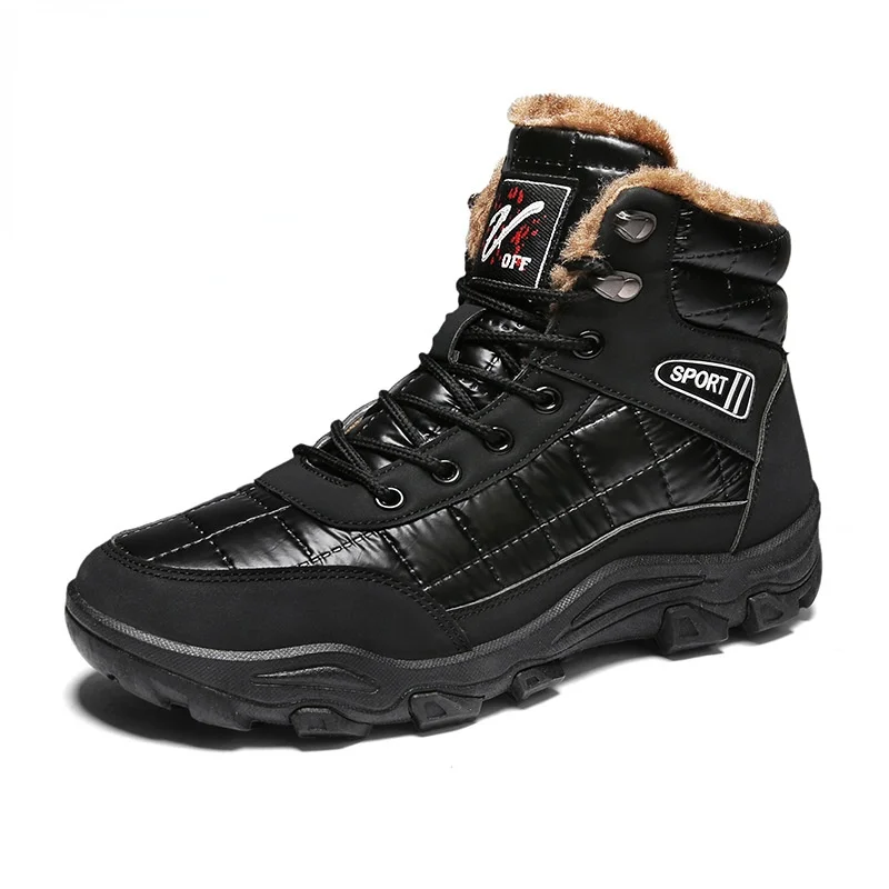 

High-top Men's Winter Snow Boots Keep-warm Fur Ankle Boots for Men Male Anti-slippery Black Platform Boots Waterproof Shoes