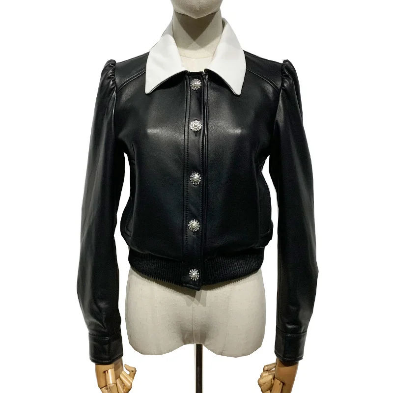 

Стильная Женская Офисная куртка SHZQ из натуральной кожи, Женское пальто из настоящей овчины